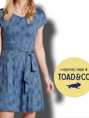 Toad&Co Cue Wrap Slate Blue Floral Faux Tie-Waist Dress
